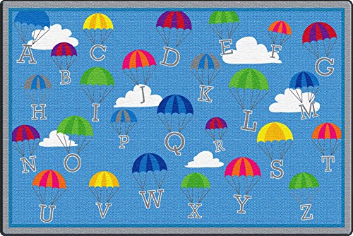 ECR4Kids P is for Parachute Activity Rug for Children, Antimicrobial Kids' Educational Carpet for School/Classroom/Home, Made in The USA, 9 x 12 Foot Rectangle - Assorted Colors, Multicolor