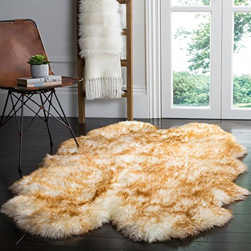 Safavieh Sheepskin Collection SHS121B Genuine Sheepskin Pelt Steel Blue Premium Shag Rug (3'7" x 5'11")