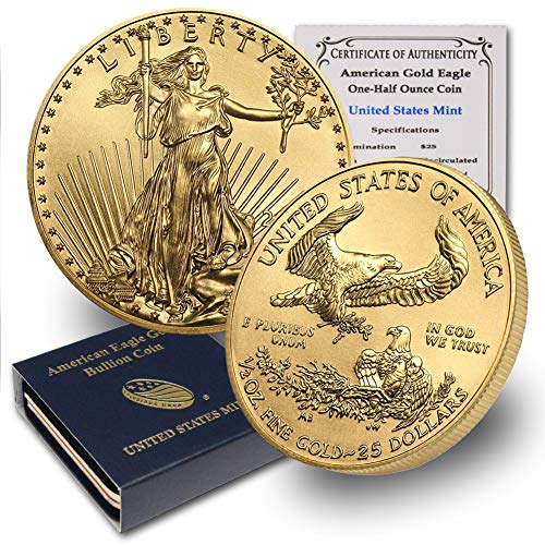 1986 - Present (Random Year) 1/2oz American Gold Eagle $25 Brilliant Uncirculated w/US Mint Box & Our COA