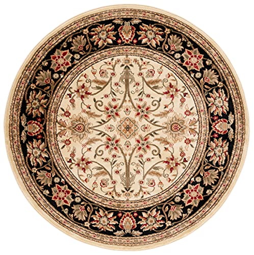 SAFAVIEH Lyndhurst Collection LNH212B Traditional Oriental Non-Shedding Dining Room Entryway Foyer Living Room Bedroom Area Rug, 8' x 8' Round, Ivory / Black