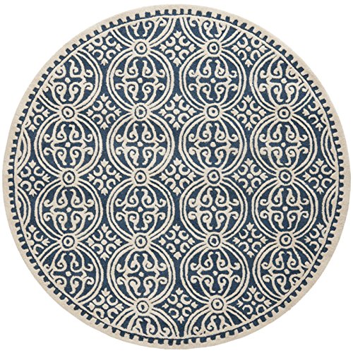 Safavieh Cambridge Collection CAM123G Handmade Moroccan Wool Area Rug, 9' x 9' Round, Navy Blue/Ivory