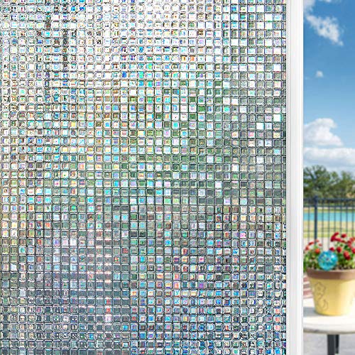 LEMON CLOUD Mosaic Window Film Privacy Frosted Stained Glass Rainbow Static Cling Decorative No Glue Removable Self Adhesive Anti UV Window Sticker for Glass (17.5" x 78.7", 3D Mosaic)