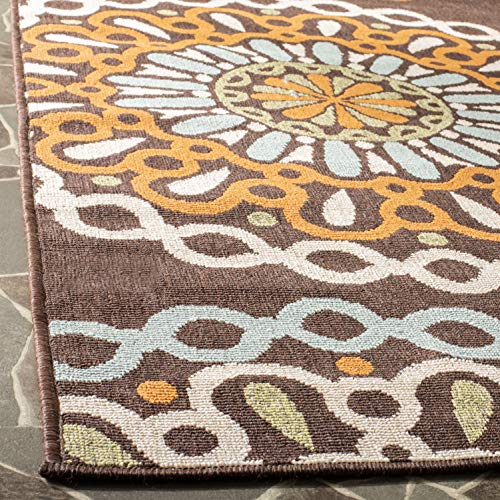 SAFAVIEH Veranda Collection VER092 Boho Floral Indoor/ Outdoor Non-Shedding Easy Cleaning Patio Backyard Porch Deck Mudroom Area Rug, 6'7" x 9'6", Cream / Red