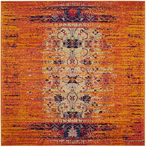 SAFAVIEH Monaco Collection MNC209H Modern Boho Abstract Distressed Non-Shedding Living Room Bedroom Dining Home Office Area Rug, 6'7" x 6'7" Square, Orange / Multi