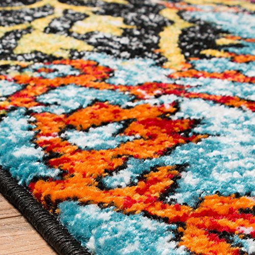 HomeWay Boho 7'10" x 9'10" Vivid Rainbow-Colored Soft Rug Mid-Century Modern Velvety Bright Soft Area Rug