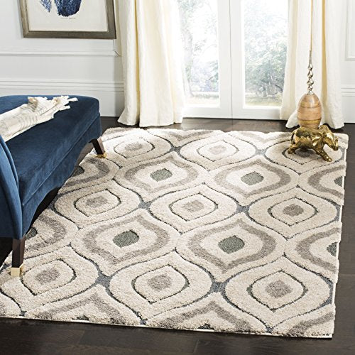 Safavieh Florida Shag Collection SG461-1160 Geometric Ogee Textured Area Rug, 6' x 9', Cream/Light Blue