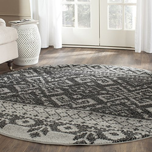 SAFAVIEH Adirondack Collection ADR107A Rustic Boho Non-Shedding Living Room Bedroom Area Rug, 8' x 8' Round, Silver / Black