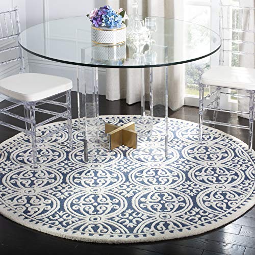 Safavieh Cambridge Collection CAM123G Handmade Moroccan Wool Area Rug, 9' x 9' Round, Navy Blue/Ivory