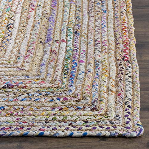 Safavieh Cape Cod Collection CAP202B Handmade Boho Braided Jute & Cotton Area Rug, 6' x 9', Beige / Multi