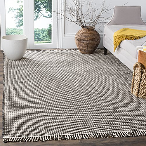 Safavieh Montauk Collection MTK340D Handmade Flatweave Cotton Area Rug, 6' x 9', Ivory / Black