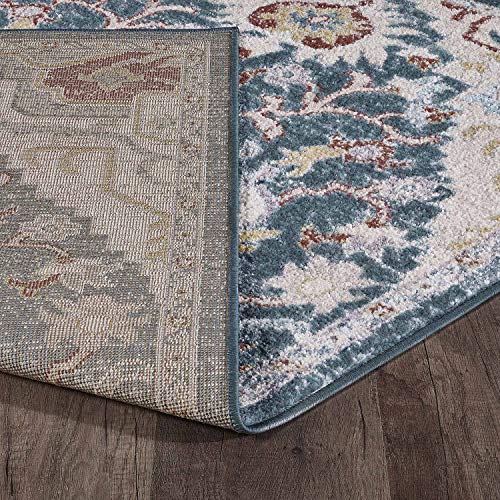KSANA Soft Runner Rug, 8' x 10' Area Rug, Luxury Carpets for Living Room, Bedroom and Hallway (White Sand/Insignia Blue)