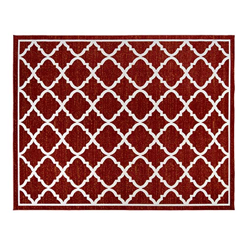 Gertmenian 21622 Indoor Outdoor Rug Textured Outside Patio Textural Carpet, 8x10 Large, Geometric Trellis Red