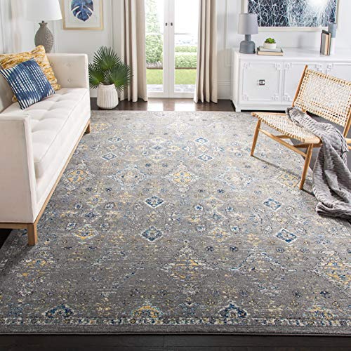 Safavieh Evoke Collection EVK224G Contemporary Dark Grey and Yellow Area Rug (9' x 12')