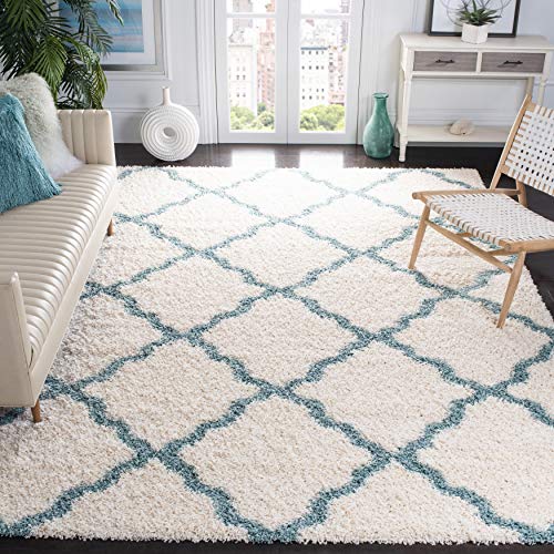 SAFAVIEH Dallas Shag Collection SGD257J Trellis Non-Shedding Living Room Bedroom Dining Room Entryway Plush 1.5-inch Thick Area Rug, 6' x 9', Ivory / Light Blue