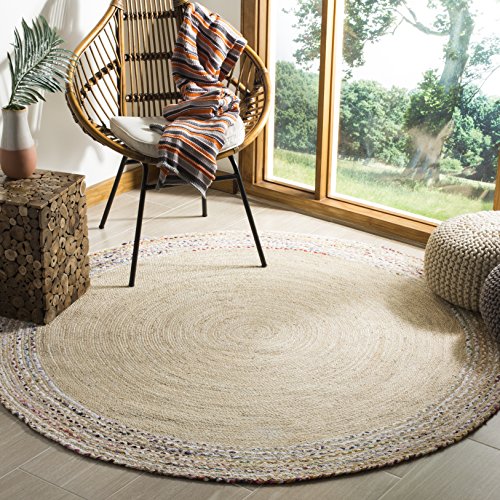 Safavieh Cape Cod Collection CAP207B Handmade Braided Jute Area Rug, 7' x 7' Round, Ivory / Light Beige