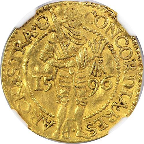 1596 NL Netherlands Armored King holding Sword and Arrows Antique Rare Gold Coin Authenticated and Graded Ducat AU-58 NGC