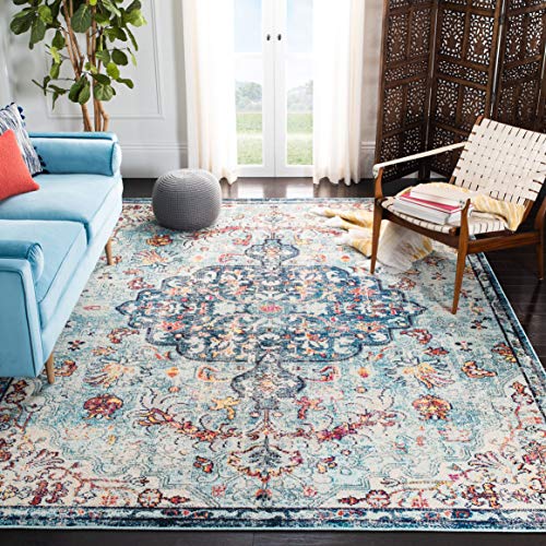 Safavieh Madison Collection MAD447K Boho Chic Vintage Medallion Distressed Area Rug, 12' x 18', Navy/Light Blue