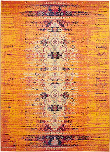 SAFAVIEH Monaco Collection MNC209H Modern Boho Abstract Distressed Non-Shedding Living Room Bedroom Dining Home Office Area Rug, 6'7" x 6'7" Square, Orange / Multi