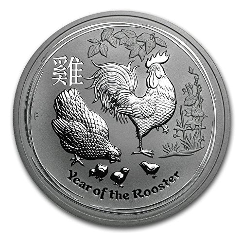 2017 AU Australia 5 oz Silver Lunar Rooster BU Silver Brilliant Uncirculated