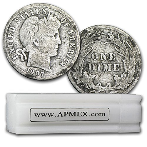 1892-1916 90% Silver Barber Dimes 50-Coin Roll Good/Better Dime Good