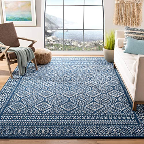 SAFAVIEH Tulum Collection TUL264N Moroccan Boho Distressed Non-Shedding Living Room Bedroom Dining Home Office Area Rug, 9' x 12', Navy / Ivory