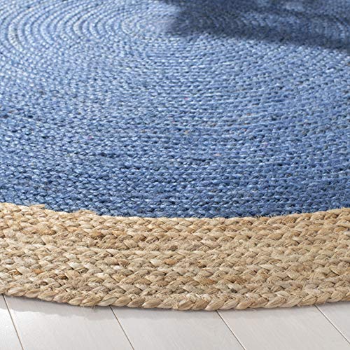 Safavieh Natural Fiber Collection NF801D Hand-woven Jute Area Rug, 9' Round, Royal Blue/Natural