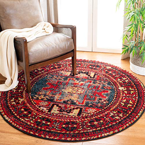 Safavieh Vintage Hamadan Collection VTH213A Traditional Oriental Antiqued Persian Area Rug, 9' Round, Red/Multi