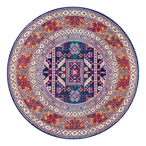 nuLOOM Marisela Tribal Round Rug, 8' Round, Navy