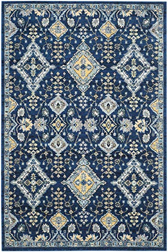 SAFAVIEH Evoke Collection EVK224A Boho Oriental Non-Shedding Living Room Bedroom Dining Home Office Area Rug, 6'7" x 9', Royal / Ivory