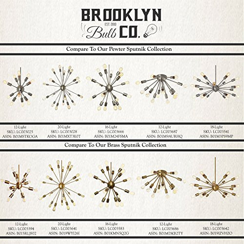 18-Light Sputnik Chandelier Chrome - Mid Century Modern Ceiling Fixture, Fits E26 Bulbs Up to 40W Each, Atomic Starburst Pendant, Dimmable, ETL-Listed