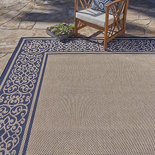 Gertmenian 21587 Furman Outdoor Rug Patio Area Carpet, 8' x 10' Large, Abstract Border Navy