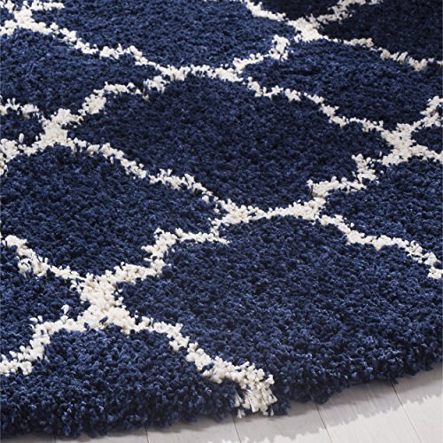 SAFAVIEH Hudson Shag Collection SGH282C Moroccan Trellis Non-Shedding Living Room Bedroom Dining Room Entryway Plush 2-inch Thick Area Rug, 7' x 7' Round, Navy / Ivory