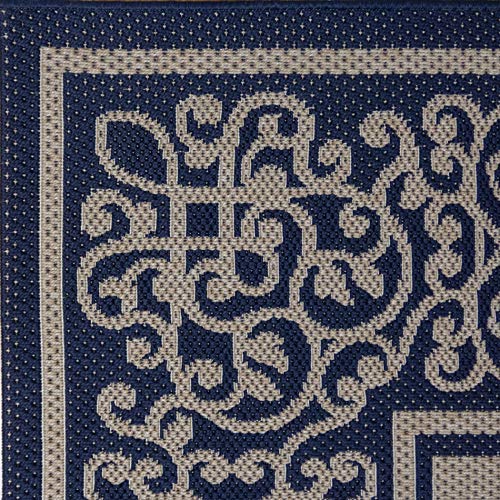 Gertmenian 21600 Furman Outdoor Rug Patio Area Carpet, 9' x 13' X Large, Abstract Border Navy