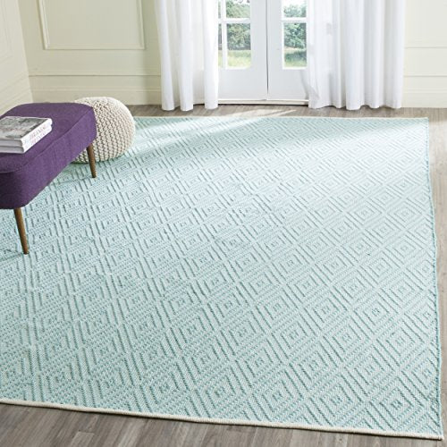 Safavieh Montauk Collection MTK811H Handmade Flatweave Turquoise and Ivory Cotton Area Rug (9' x 12')