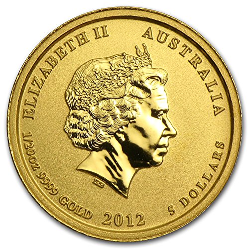 2012 AU Australia 1/20 oz Gold Lunar Dragon BU (SII, Green Color) Gold Brilliant Uncirculated