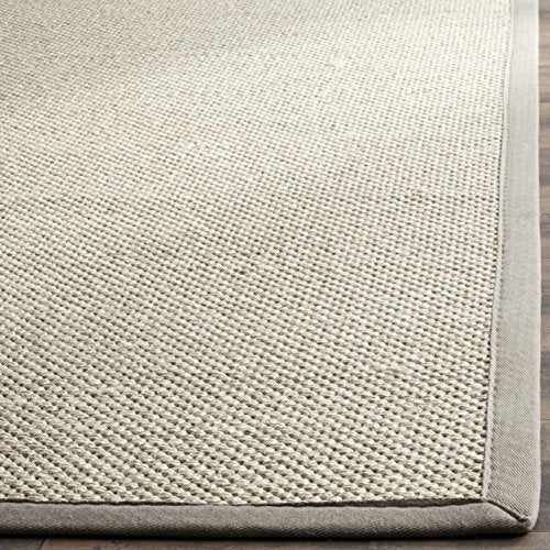 Safavieh Natural Fiber Collection NF143E Border Sisal Area Rug, 6' x 6' Square, Marble / Khaki