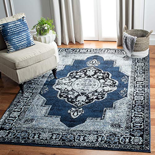 SAFAVIEH Vintage Hamadan Collection VTH219M Oriental Traditional Persian Non-Shedding Living Room Bedroom Dining Home Office Area Rug, 9' x 12', Blue / Grey