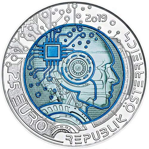 2019 AT Niobium PowerCoin Artificial Intelligence Bimetallic Silver Coin 25€ Euro Austria 2019 BU Brilliant Uncirculated