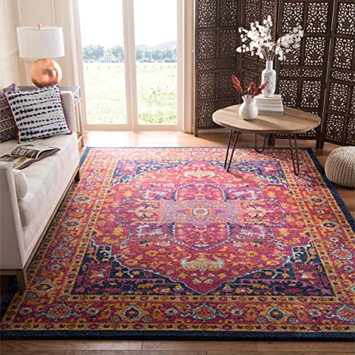 Safavieh Evoke Collection EVK275S Boho Chic Medallion Distressed Area Rug, 12' x 18', Fuchsia/Orange