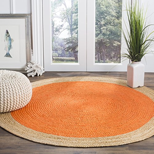 Safavieh Natural Fiber Round Collection NF801B Handmade Boho Braided Jute Area Rug, 9' x 9' Round, Orange