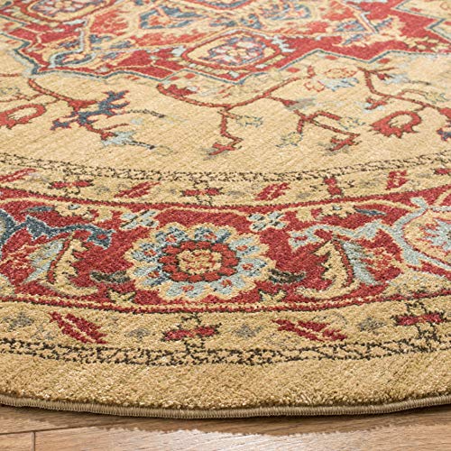 SAFAVIEH Mahal Collection MAH698A Traditional Oriental Non-Shedding Dining Room Entryway Foyer Living Room Bedroom Area Rug, 6'7" x 6'7" Round, Red / Natural