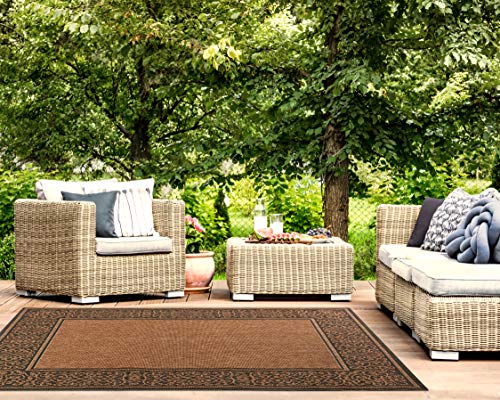 Gertmenian 21589 Furman Outdoor Rug Patio Area Carpet, 8' x 10' Large, Abstract Border Raven