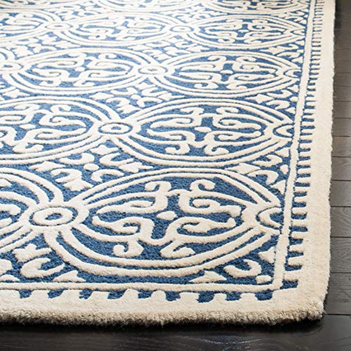 Safavieh Cambridge Collection CAM123G Handmade Moroccan Wool Area Rug, 6' x 6' Square, Navy Blue/Ivory