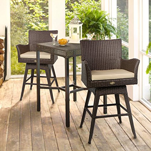 Barton Outdoor Patio Swivel Bar Stool Armrest with Footrest Rattan Crawford Sunbrella Weather-Resistant Fabric Cushion (Set of 2)