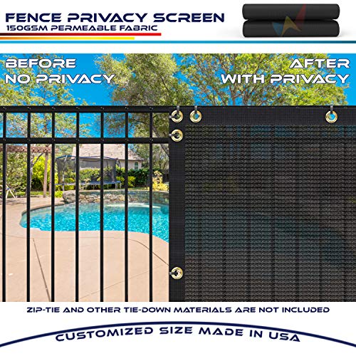 Windscreen4less Heavy Duty Privacy Screen Fence in Color Solid Black 6' x 140' Brass Grommets 150 GSM - Customized Size