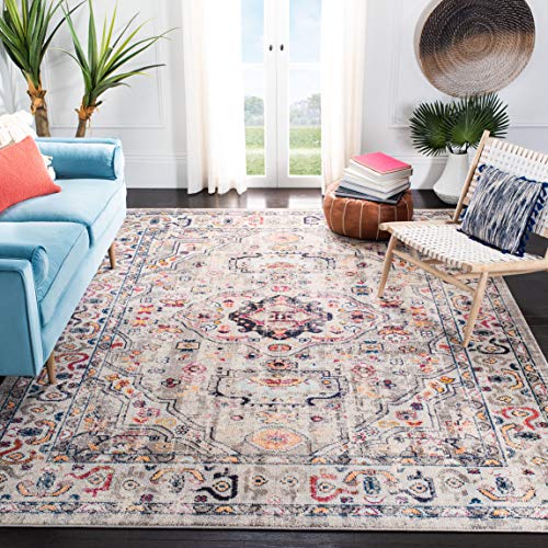 Safavieh Madison Collection MAD468F Vintage Medallion Distressed Area Rug, 9' x 12', Grey/Blue