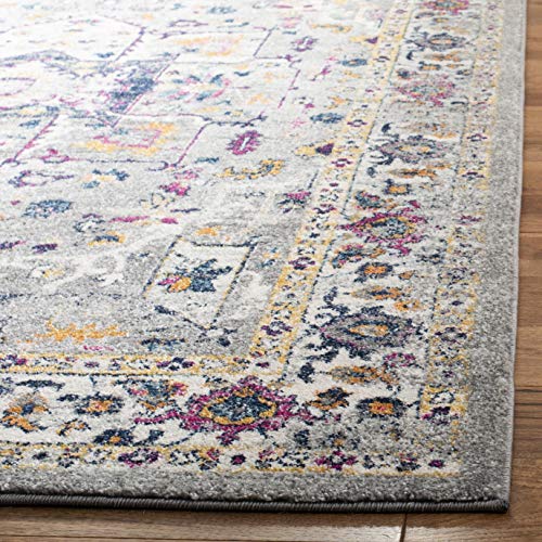 SAFAVIEH Evoke Collection EVK275H Oriental Medallion Distressed Non-Shedding Living Room Bedroom Dining Home Office Area Rug, 9' x 12', Grey / Grey