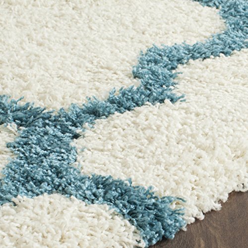 SAFAVIEH Kids Shag Collection SGK569C Moroccan Trellis Non-Shedding Living Room Bedroom Dining Room Entryway Plush 2-inch Thick Area Rug, 6'7" x 6'7" Round, Ivory / Blue