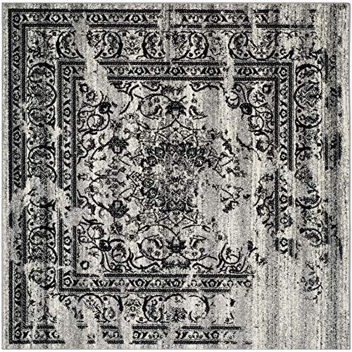 SAFAVIEH Adirondack Collection ADR101A Oriental Distressed Non-Shedding Living Room Bedroom Dining Home Office Area Rug, 8' x 8' Square, Silver / Black