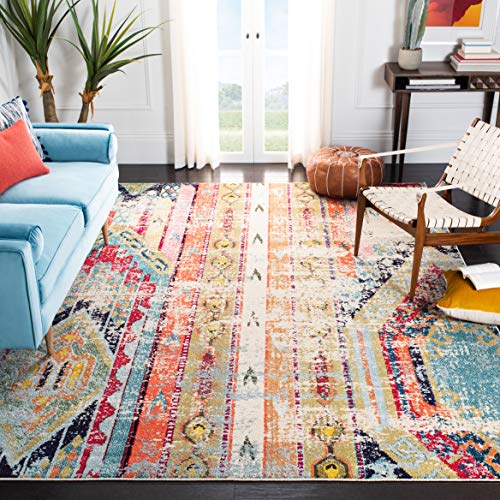 SAFAVIEH Madison Collection 12' x 15' Blue/Orange MAD422F Boho Chic Tribal Distressed Non-Shedding Living Room Bedroom Dining Home Office Area Rug